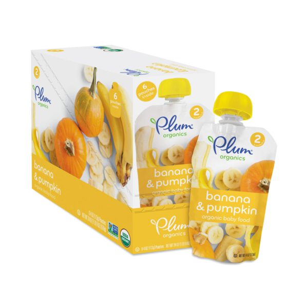 Plum Organics Pumpkin & Banana Baby Food Stage 2 six 4 oz pouches