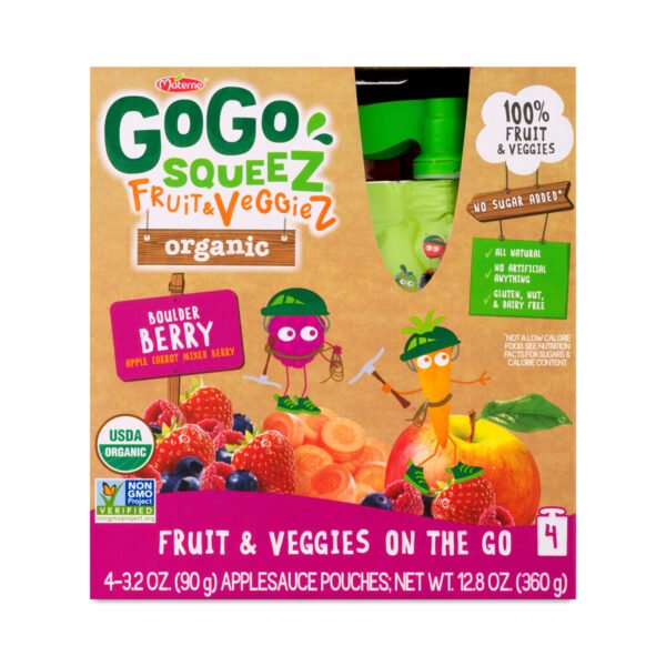 GoGo squeeZ Fruit & Veggiez Boulder Berry four 3.2 oz pouches