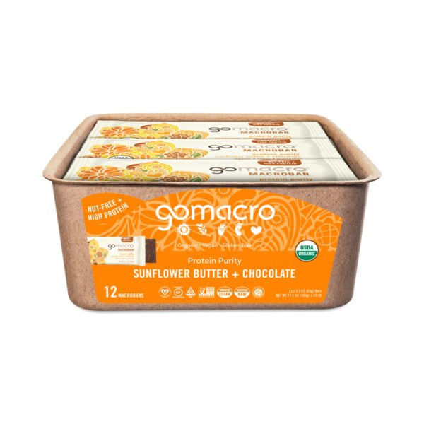 GoMacro Organic Sunflower Butter & Chocolate Protein Purity Bars 12 bars (2.3 oz each)