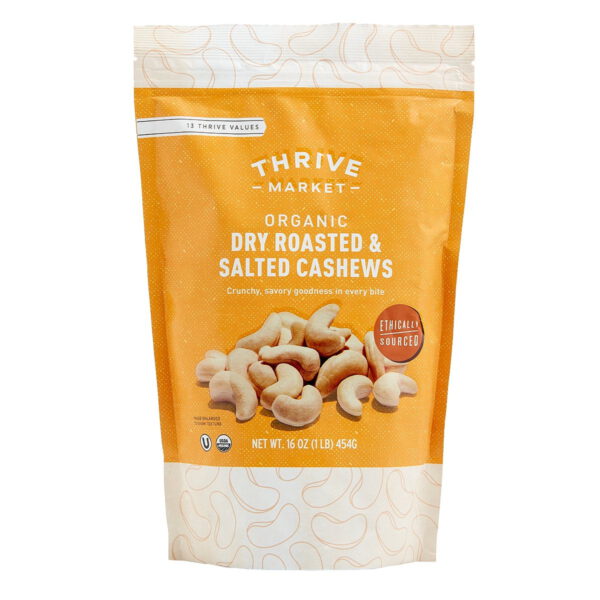 Thrive Market Organic Dry Roasted & Salted Cashews 16 oz pouch