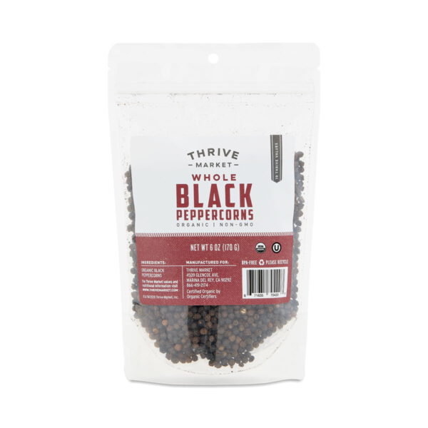 Thrive Market Organic Whole Black Peppercorns Bulk 6 oz bag