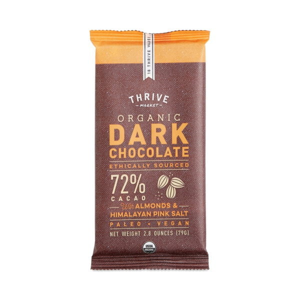 Thrive Market Organic Dark Chocolate 72% with Almonds & Himalayan Pink Salt 2.8 oz bar