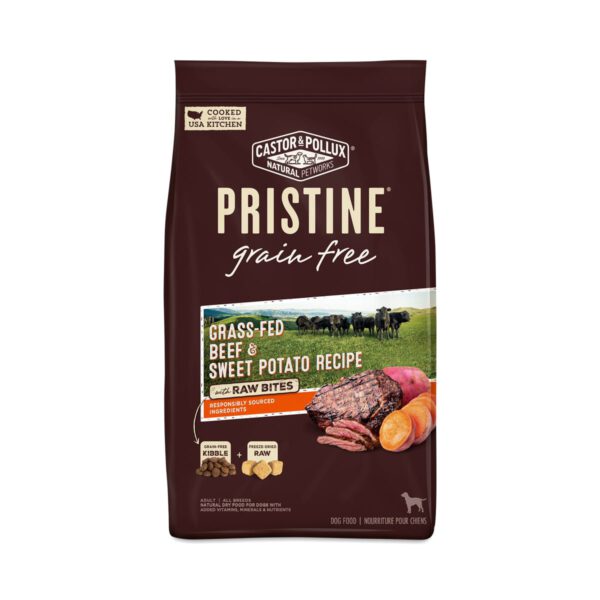 Castor & Pollux Pristine Grain Free Grass-Fed Beef & Sweet Potato Recipe with Raw Bites 4 lb bag