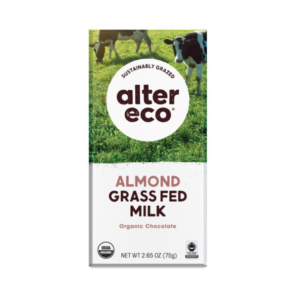 Alter Eco Grass Fed Milk with Salted Almond Chocolate Bar 2.65 oz bar