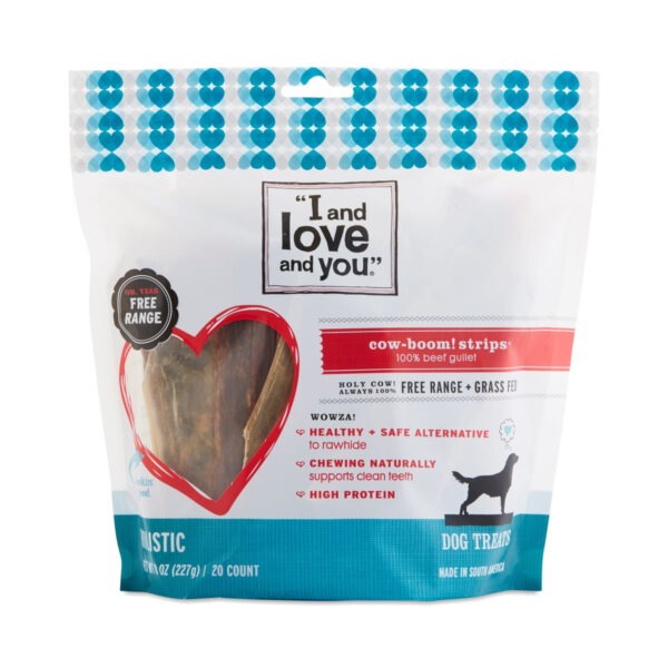 I and love and you Cow-Boom! Dog Chews: Beef Gullet Strips twenty 6" sticks