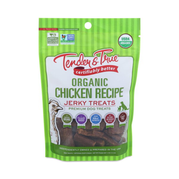 Tender & True Organic Chicken Jerky Dog Treat 4 oz bag