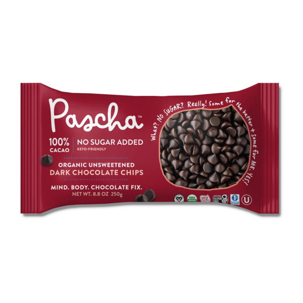 Pascha Organic 100% Cacao Unsweetened Dark Chocolate Chips 8.8 oz bag