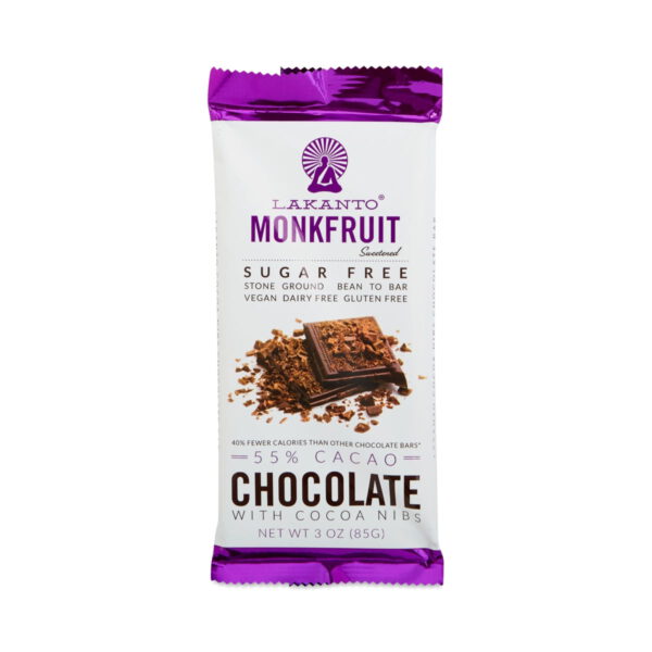 Lakanto Sugar-Free 55% Chocolate Bar with Cocoa Nibs 3 oz bar