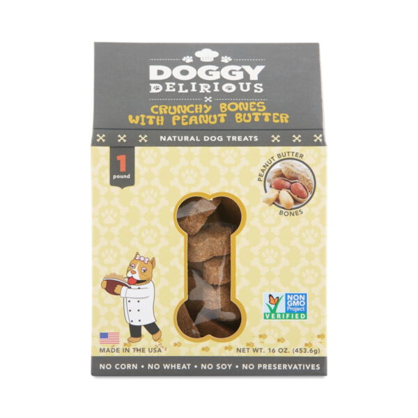 Doggy Delirious Peanut Butter Bones Natural Dog Treats 16 oz box