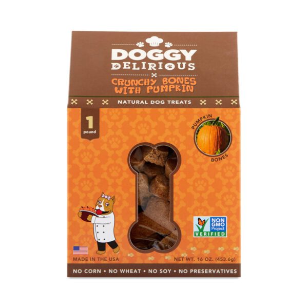 Doggy Delirious Pumpkin Bones Natural Dog Treats 16 oz box