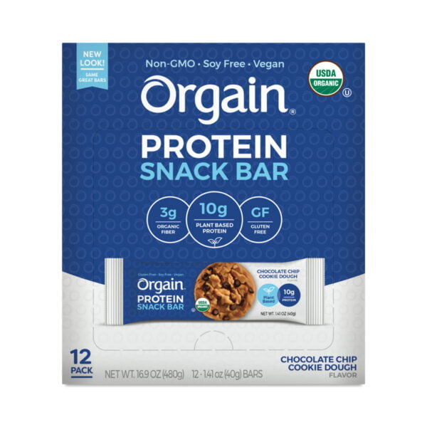 Orgain Organic Protein Bar - Chocolate Chip Cookie Dough 12 bars (1.4oz each)