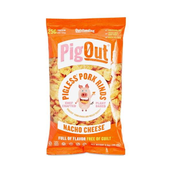 Pig Out Nacho Cheese Pigless Pork Rind 3.5 oz bag