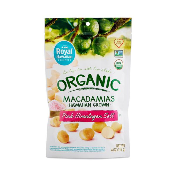 Royal Hawaiian Orchards Organic Macadamia Nuts Pink Himalayan Salt 4 oz bag