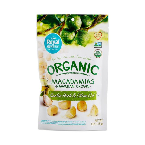 Royal Hawaiian Orchards Organic Macadamia Nuts Garlic Herb & Olive Oil 4 oz bag