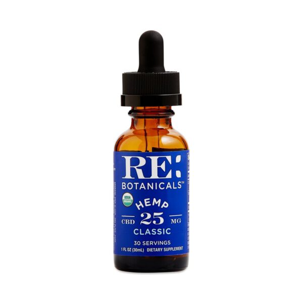 RE Botanicals Classic Organic Hemp CBD Oil 25mg 1 oz. bottle (750 mg CBD per bottle)