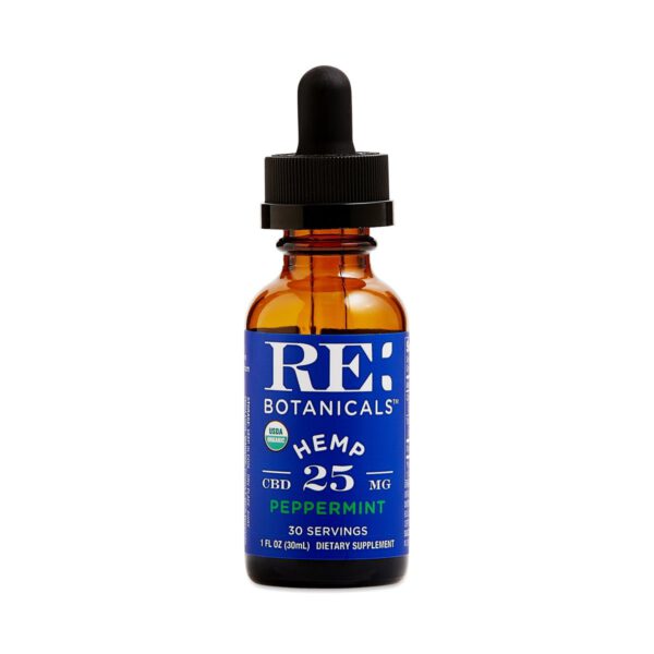 RE Botanicals Peppermint Organic Hemp CBD Oil 25mg 1 oz. bottle (750 mg CBD per bottle)