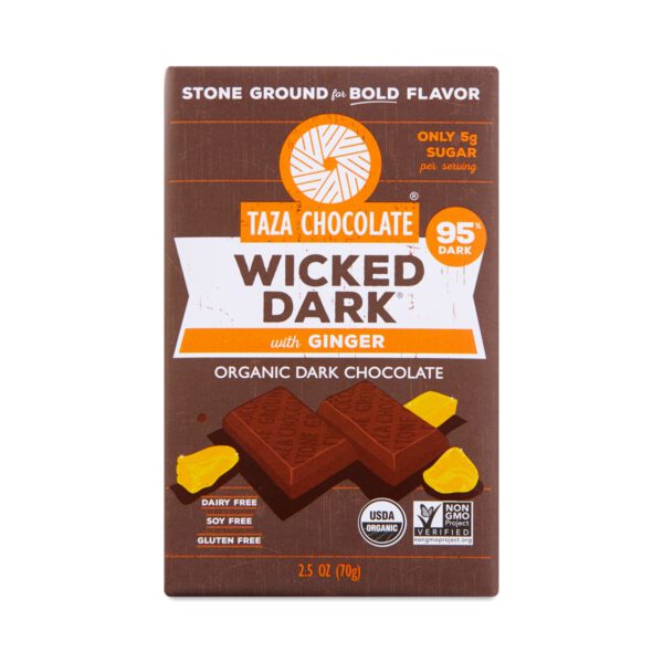 Taza Chocolate Wicked Dark Chocolate Bar 95% with Ginger 2.5 oz bar