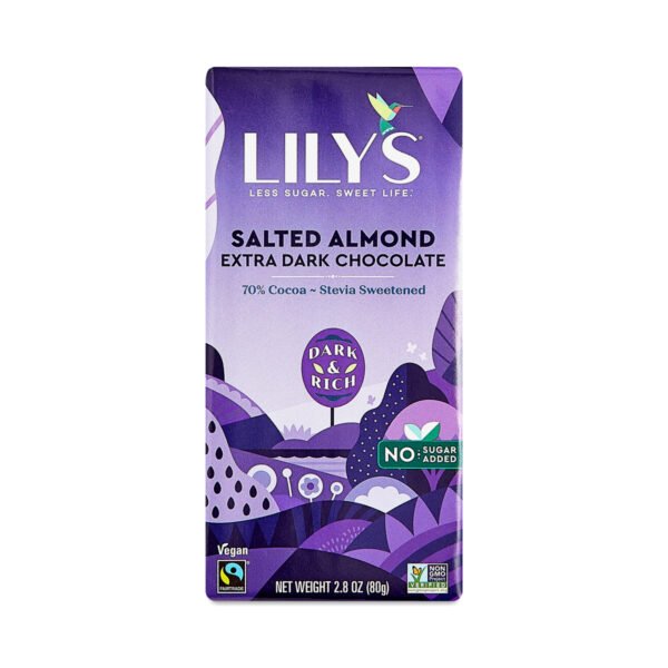 Lily's Sweets Stevia Sweetened Salted Almond Dark Chocolate Bar 2.8 oz bar