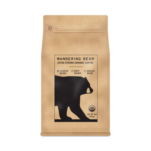 Wandering Bear Coffee Extra Strong Organic Coarse Ground Coffee for Cold Brew 1 lb bag