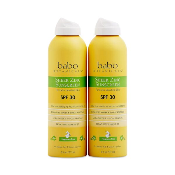 Babo Botanicals SPF 30 Sheer Zinc Continuous Spray Sunscreen Duo Two 6 fl oz cans