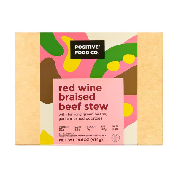 Positive Food Co. Red Wine Braised Beef Stew with Mashed Potatoes and Lemony Green Beans One 14.6oz meal