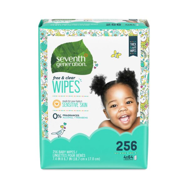 Seventh Generation Free & Clear Sensitive Skin Baby Wipes 4 packs (64 wipes each)