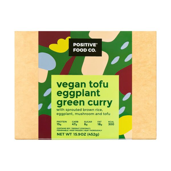 Positive Food Co. Green Curry Vegan Tofu and Eggplant with Brown Rice One 15.9oz meal